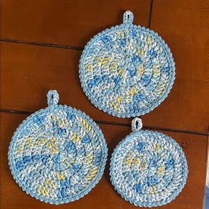 Handmade Blue and Yellow Crochet kitchen hot pads